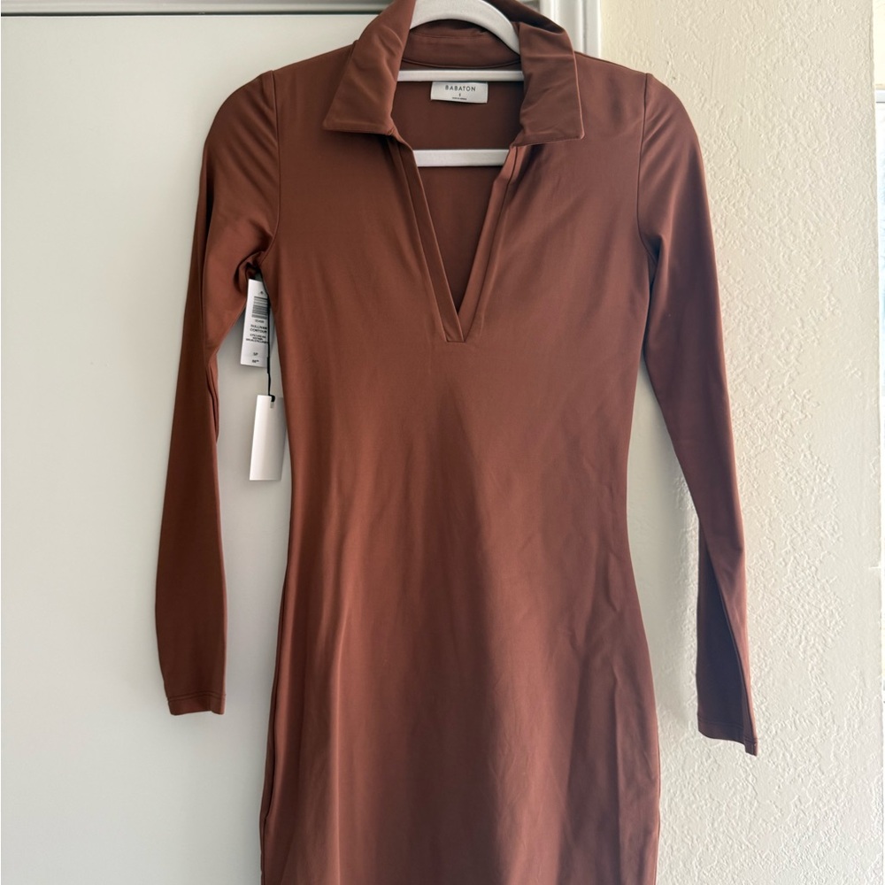Aritzia Babaton Body Contour Chocolate Long Sleeve Dress